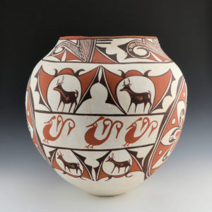Jennie Laate, Zuni, Large Jar with Deer Design, 1970's