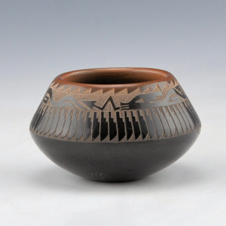 Naranjo, Kevin - Black & Sienna Bowl with Avanyu and Feather Pattern