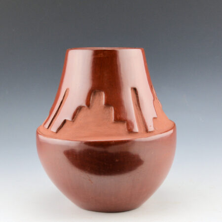 Aguilar, Rosalie & Joe - Carved Red Jar with Rain Designs (1930's)