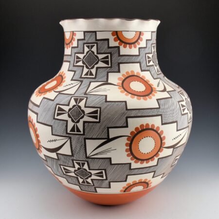 Patricio, Robert - 13" Tall "Acoma Four-Colored Flowers" Fluted Rim Jar