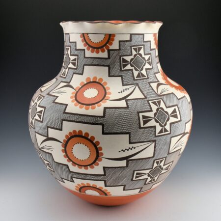 Alternative view of Patricio, Robert - 13" Tall "Acoma Four-Colored Flowers" Fluted Rim Jar
