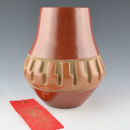Archuleta,  Mary Ester - Red & Tan Jar with Feather Design (1974)