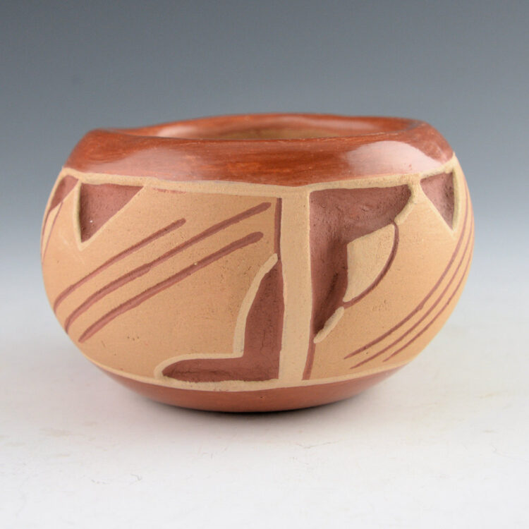 Montoya, Tomasita - Oval Carved Polychrome Bowl with Rain and Clouds (1960's) - Image 3