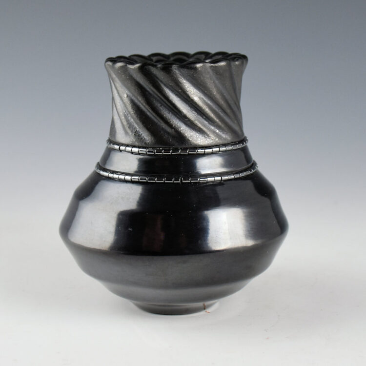Sanchez, Russell  - Carved 16 Swirl Neck Gunmetal Water Jar with Faceted Bands