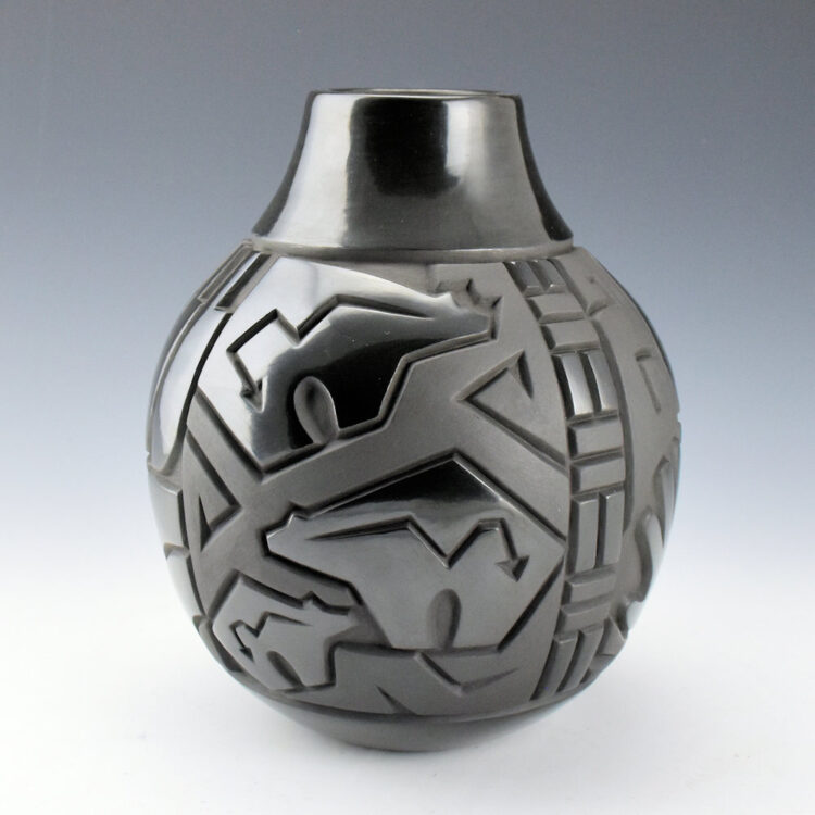 Begay, Jr., Harrison - 8" Tall Jar with Heartline Bears, Hands, Feathers, and Flower Designs