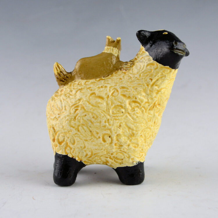 Manygoats, Elizabeth - Sheep and Tan Dog Clay Figure