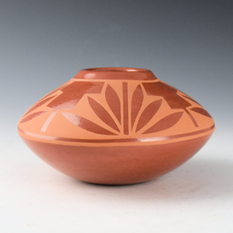 Sisneros, Jerry - Wide Red Jar with Plant and Cloud Designs