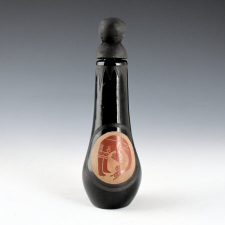 Tafoya, Camilio - Red & Black Lidded Jar with Pueblo Figures (1973)