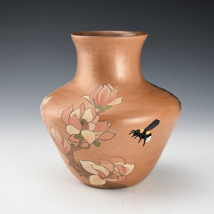 Tafoya, Jennifer - "Blossoms, Butterflies, and Bees" Large Tan Water Jar