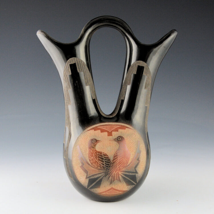 Moquino, Corn & Nicolasa Naranjo - Black-and-Sienna Wedding Vase with Birds (1980s)