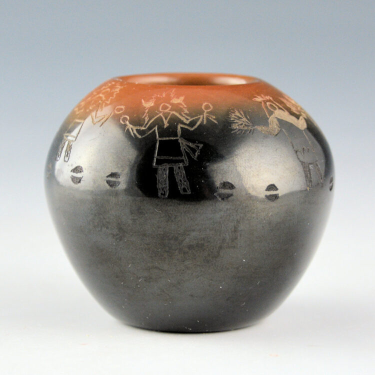Naranjo, Robert G. - Black and Sienna Bowl with Buffalo Dancers and Buffalo (1999)