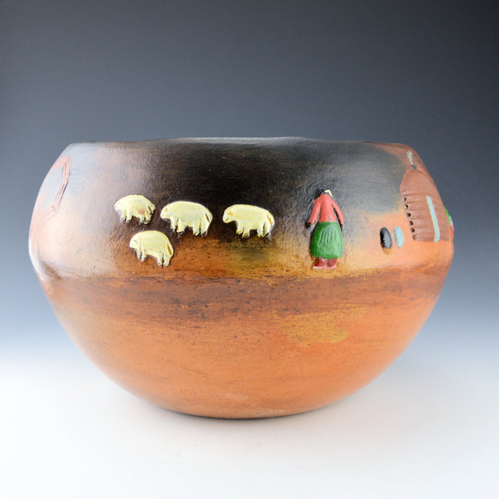 Manygoats, Betty - 12" Wide Bowl with Navajo Scene (1990s)