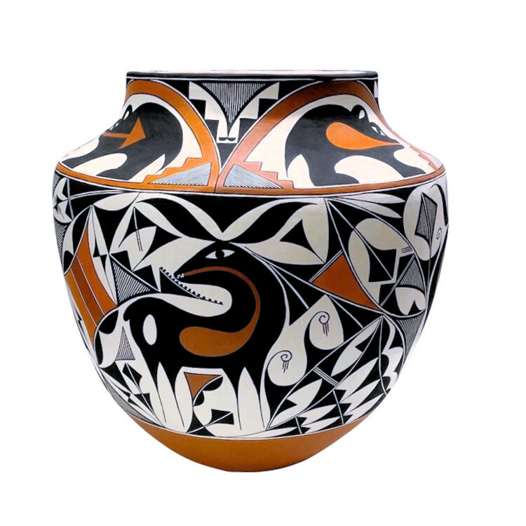 Trujillo, Adrian - 14" Tall Four Color Water Jar with Heartline Deer and Bears