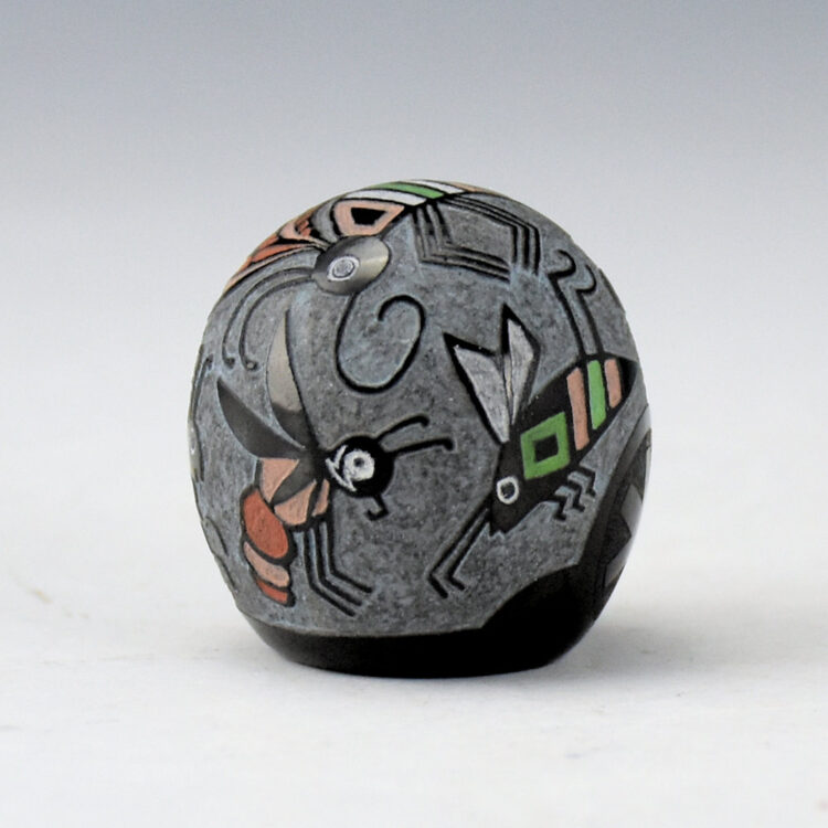 Lonewolf, Joseph - Black Seedpot with Mimbres Insects (1994)