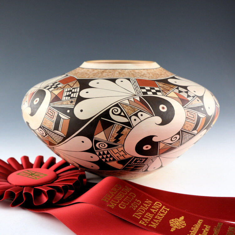 Naha, Rainy - Large Polychrome Jar with 10 Tumbling Birds (2015), Ribbon
