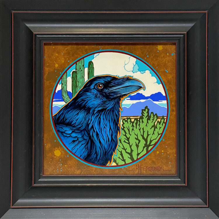 Ferguson, Kenneth - "Sonoran Raven" Gouache on Board (8 x 8) - Image 2