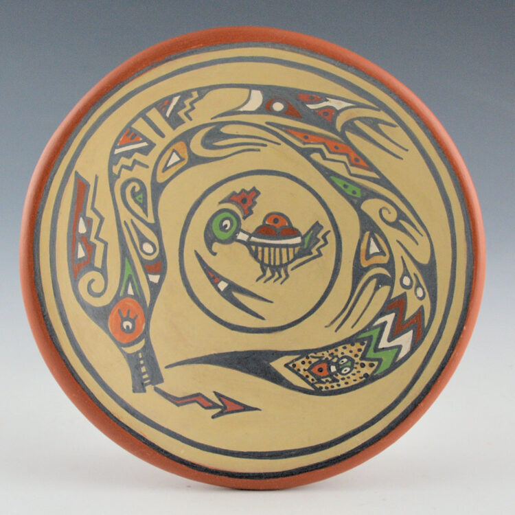 Gutierrez, Margaret & Luther - Polychrome Plate with Parrot and Avanyu (1970s)