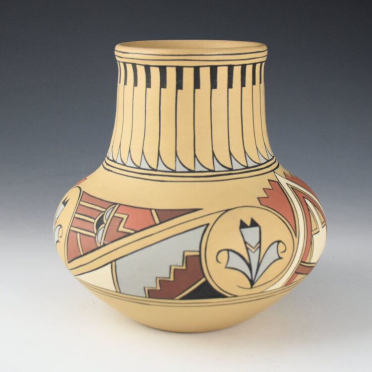 Talachy, Joe & Thelma - Pojoaque Water Jar with Plant and Feather Designs (1970s)
