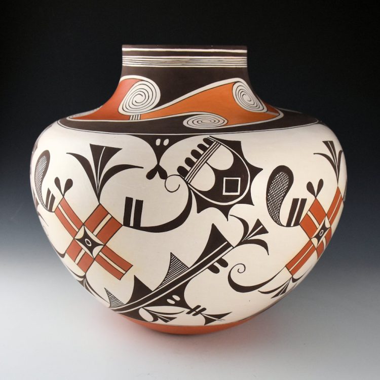 Patricio, Robert - Four Color "Swirling Clouds and Spring Flowers" 12" Wide Jar