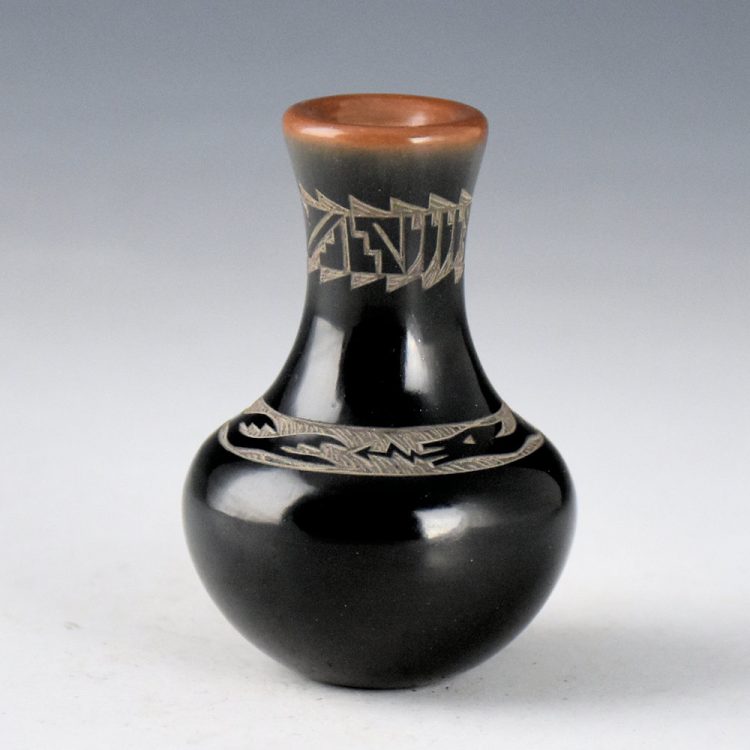 Naranjo, Geri  - Black and Sienna Long Neck Jar with Avanyu