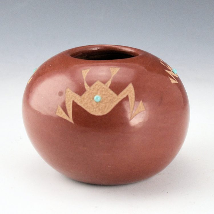 Garcia, Gloria "Golden Rod" - Red Bowl with Frogs and Turquoise