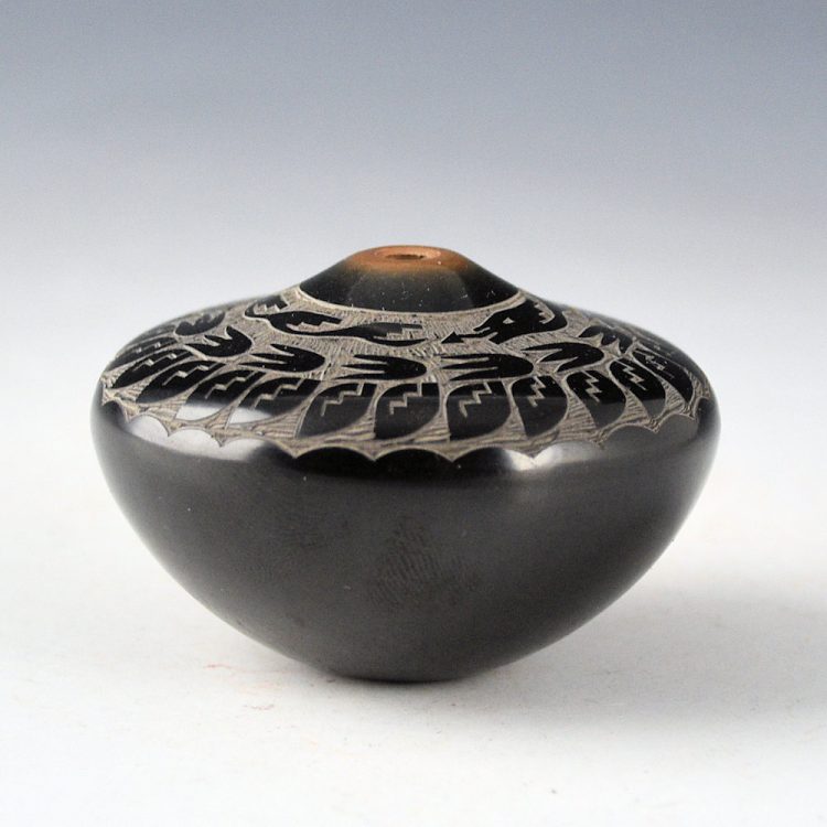 Naranjo, Geri  - Black and Sienna Bowl with Bear Tracks and Avanyu