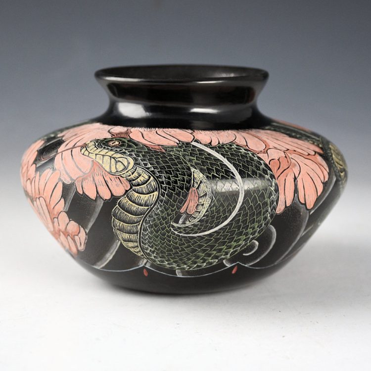 Tafoya, Jennifer - Wide Shoulder Water Jar with Two Garter Snakes and Flowers