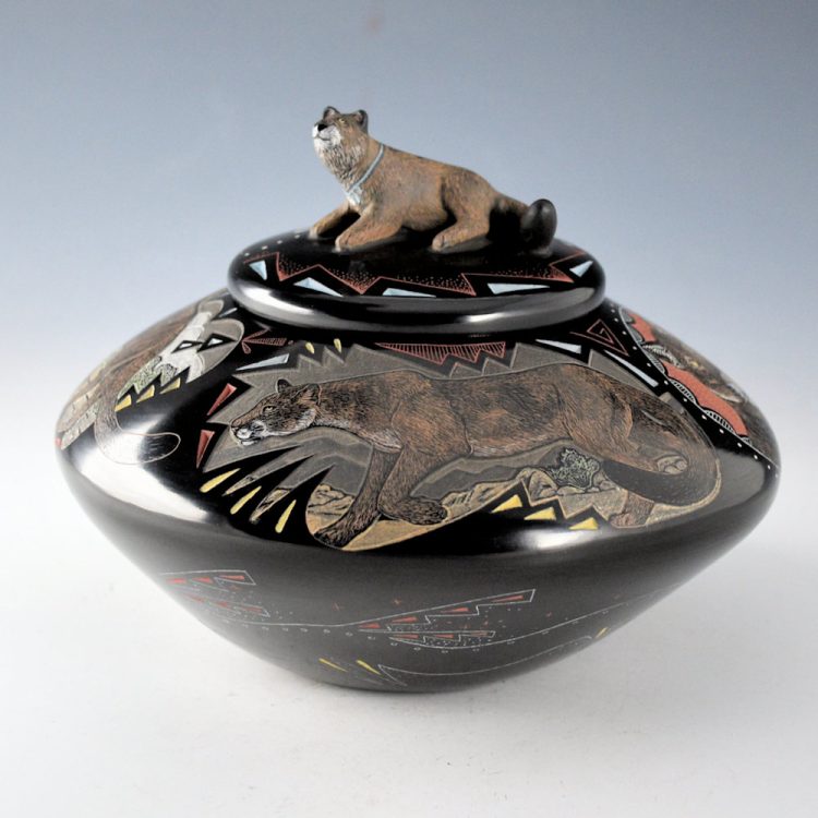 Tafoya, Jennifer - Bowl with Cougars and Cougar Lid