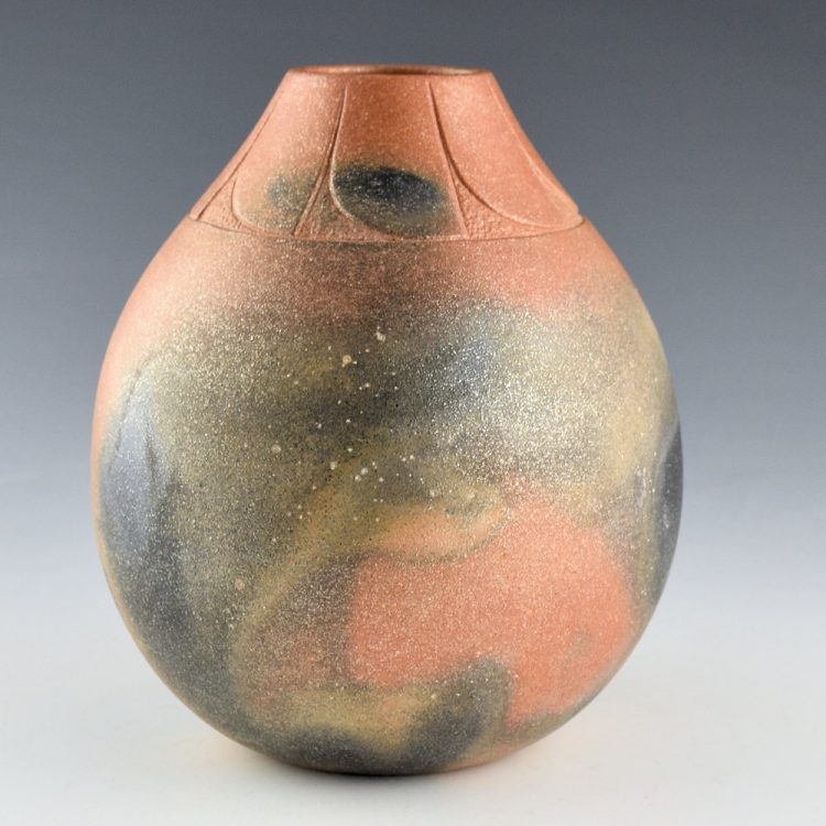 Vigil, Robert - Red Micaceous Jar with Carved Feather Design (Nambe)
