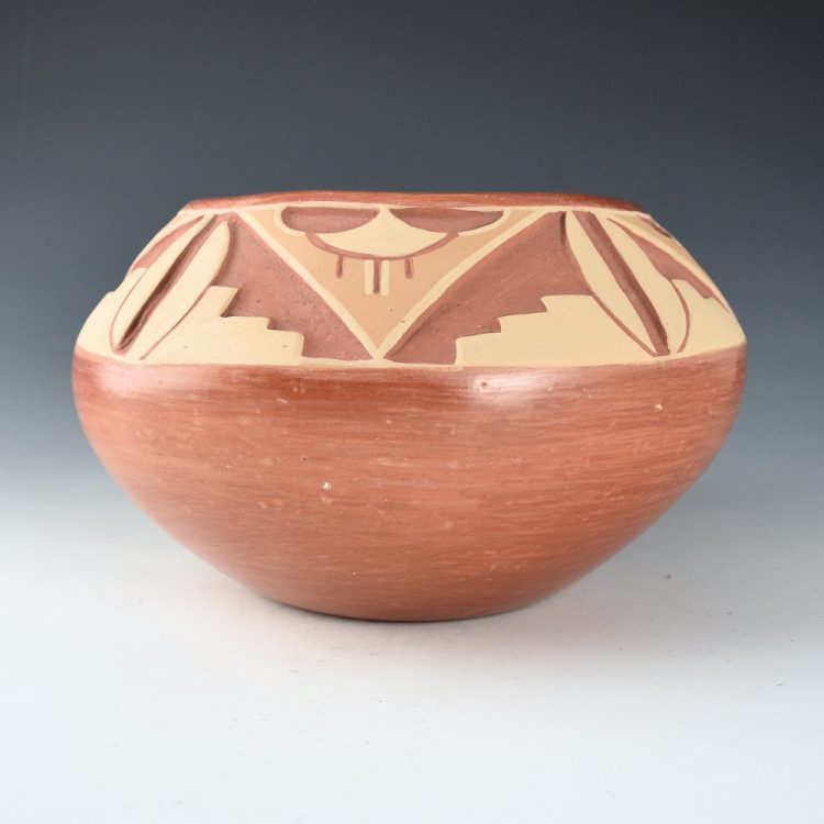 Montoya, Tomasita - Large Carved Polychrome Bowl with CLoud and Mesa Designs (1950's) - Image 2