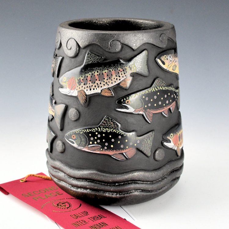 Tafoya, Jennifer & Chris Youngblood - "Twelve Trout" Tall Jar, Ribbon