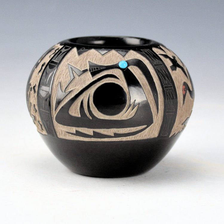 Garcia, Gloria "Golden Rod" - Bowl with Avanyu, Birds, Fish, and Frogs