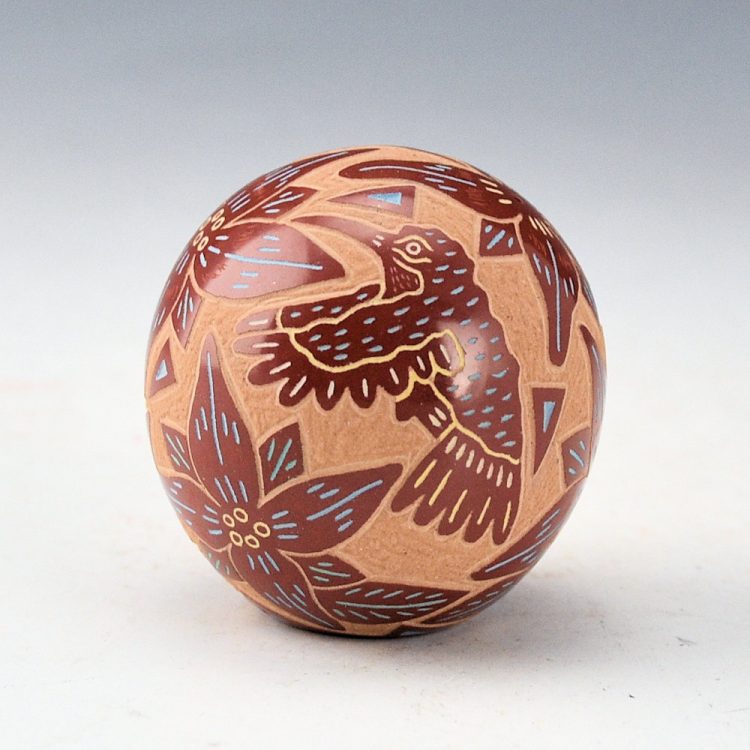 Tafoya, Ray  - Multi-Color Red Seedpot with Hummingbirds and Flowers (1990s)