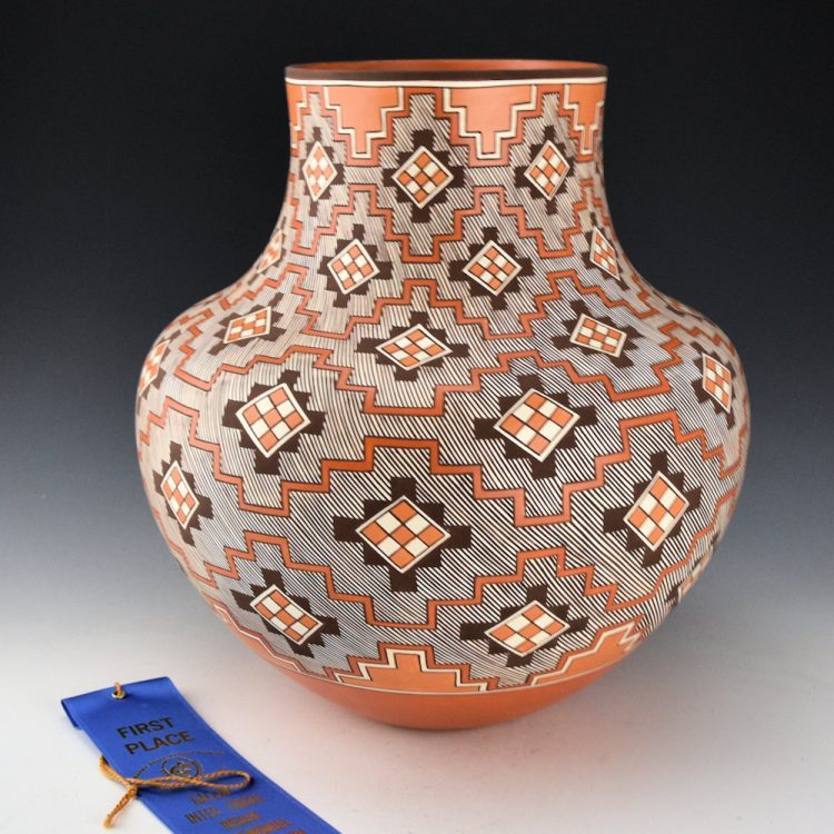 Patricio, Robert -11" Tall Four Color "Mesa Sunset Clouds" Water Jar, Ribbon