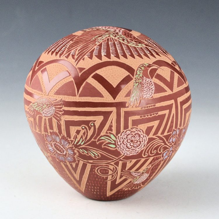 Lonewolf, Rosemary "Apple Blossom" - Large Seedpot with Six Hummingbirds and Flowers