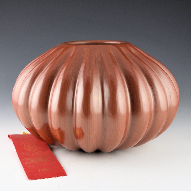 Komalestewa, Alton - Large Wide Shoulder 21 Rib Brown Melon Jar (1994) Ribbon