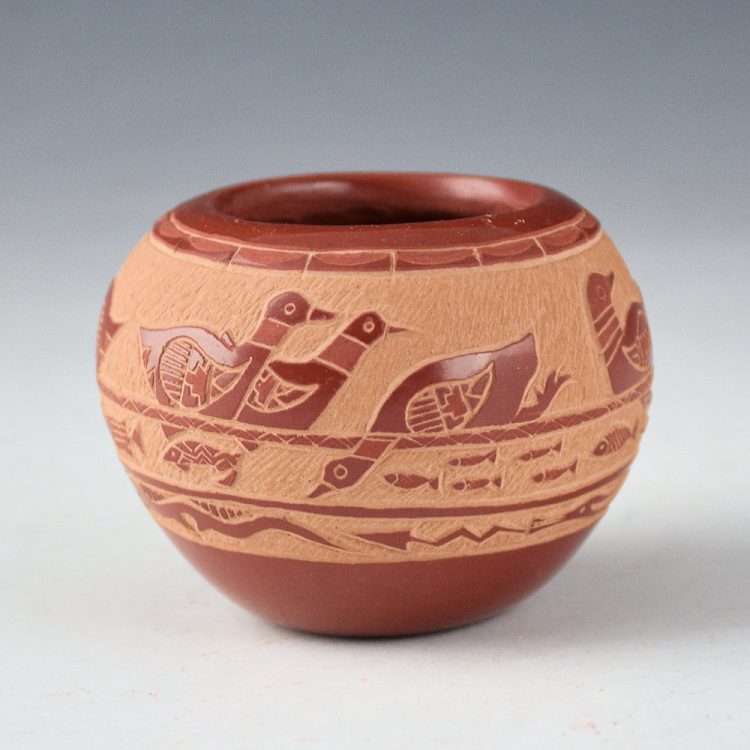 Garcia, Gloria "Golden Rod" - Bowl with Seven Ducks, 17 Fish, and Avanyu