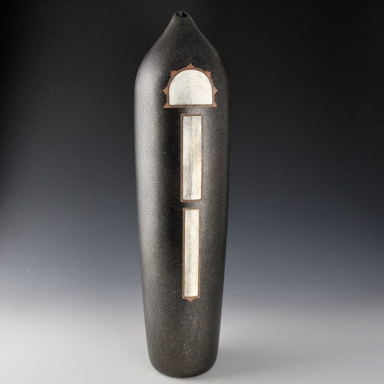 Duwyenie, Preston - 17" Tall Black Micaceous Jar with Silver "Katsina"