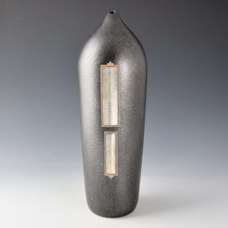 Duwyenie, Preston - Tall Black Micaceous Jar with Silver Insets