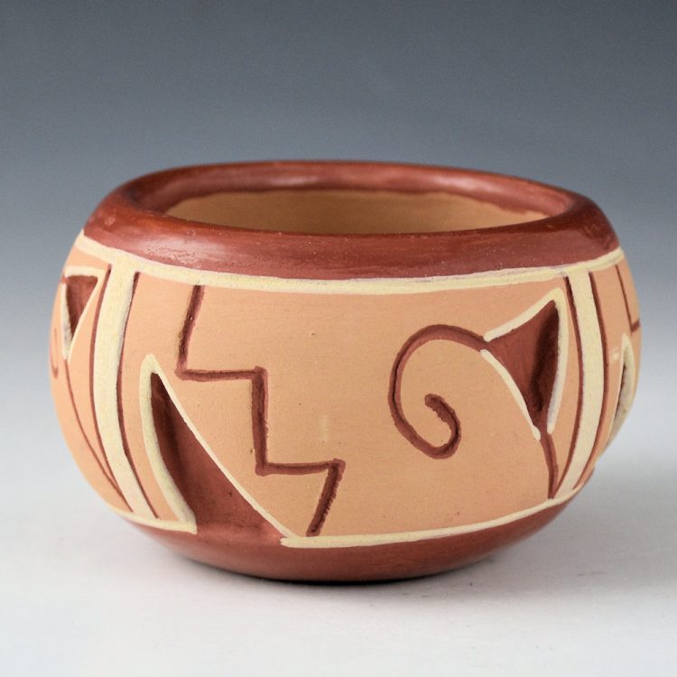 Montoya, Tomasita - Polychrome Bowl with Rain and Flower Designs (1960's) - Image 2