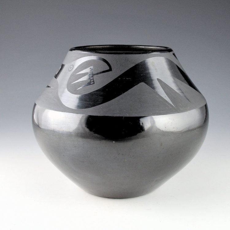 Martinez, Maria - Black-on-Black Jar with Avanyu, "Marie + Julian" (1930's) - Image 2