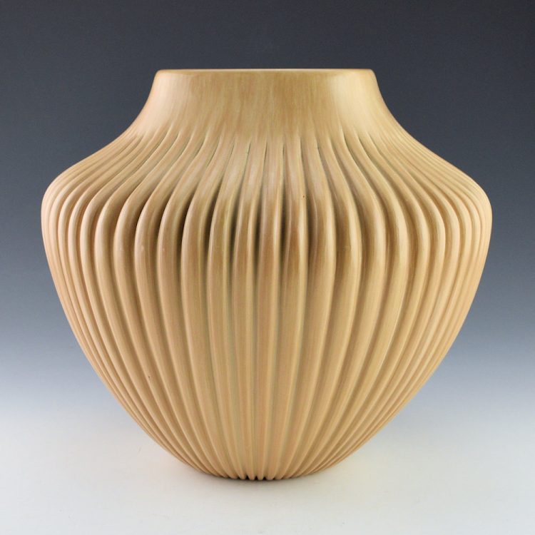 Gachupin, Laura - Large Tan Polished 64 Rib Melon Jar - Image 3