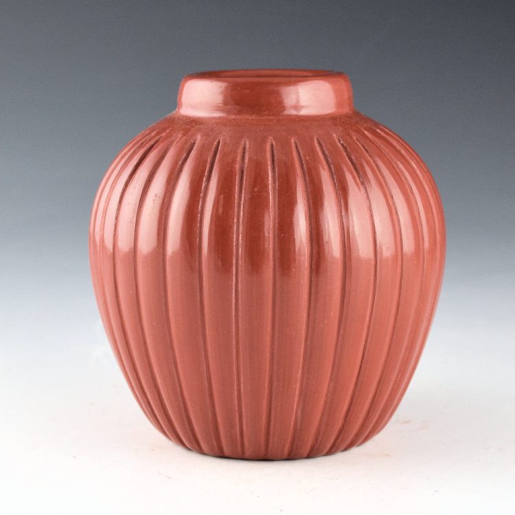 Baca, Alvin - Red Melon Jar with 32 Ribs