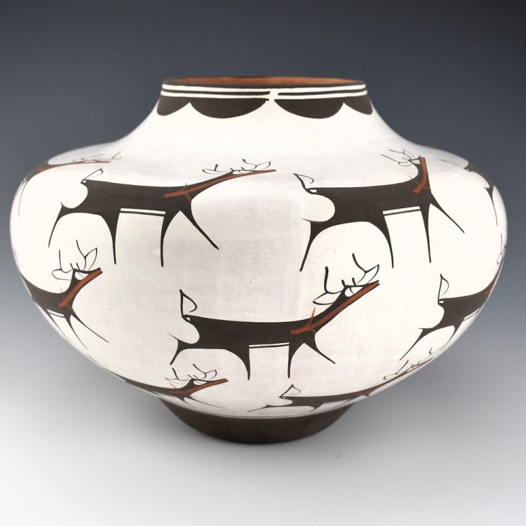 Peynetsa, Anderson - 12" Wide Olla with 18 Heartline Deer and Cloud Rim - Image 2