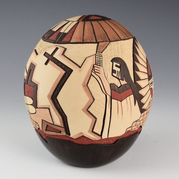 Namoki, Lawrence - Large Seedpot with Sun, Crow Mother, Longhair and Hano Mana (1988) - Image 5