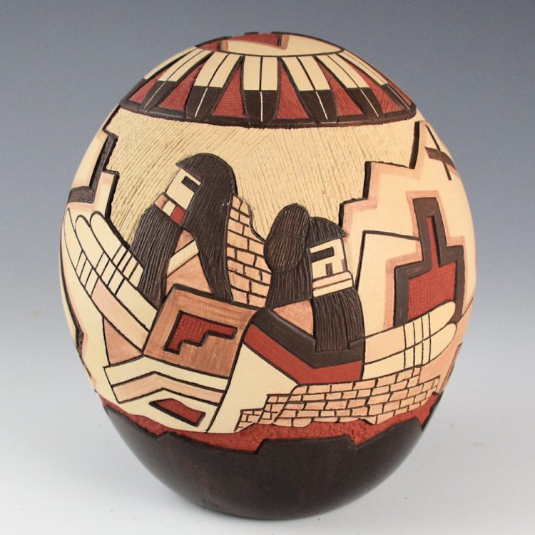 Namoki, Lawrence - Large Seedpot with Sun, Crow Mother, Longhair and Hano Mana (1988) - Image 4