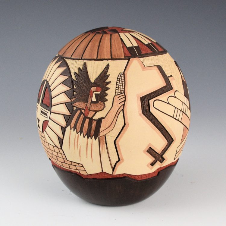 Namoki, Lawrence - Large Seedpot with Sun, Crow Mother, Longhair and Hano Mana (1988) - Image 2