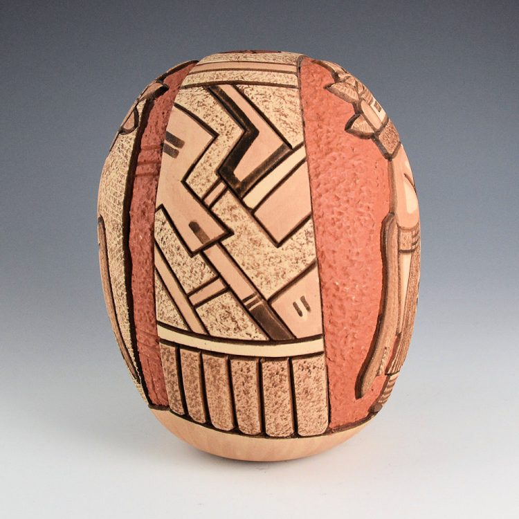 Polacca, Thomas - Carved Seed Jar with Corn Dancer Katsinas (1990s) - Image 5