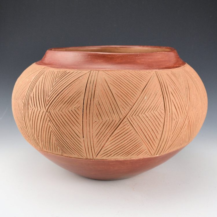 Montoya, Tomasita - 12" Wide Potsuwi'i Incised Jar with Butterfly Designs (1950s)