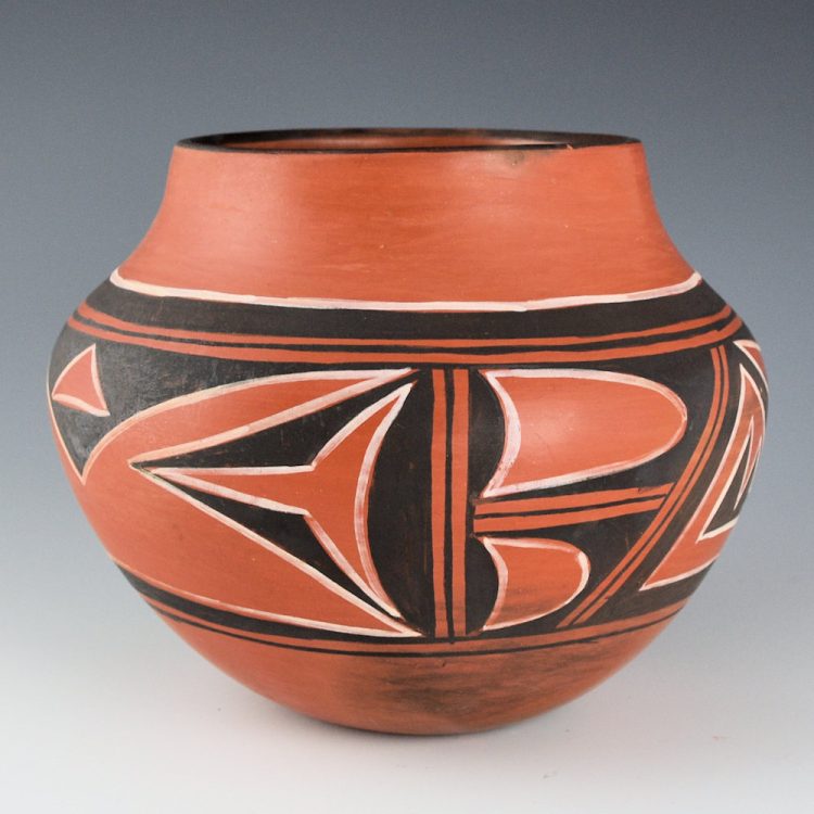 Cheeda, Zella "Antelope Woman" - Red Jar with Mountain Designs (1950's)